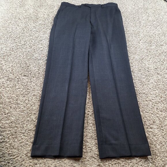 Lauren Ralph Lauren Dress Pants Mens 34x32 Blue Poly Blend Plaid Trousers Flaw* - Picture 2 of 7